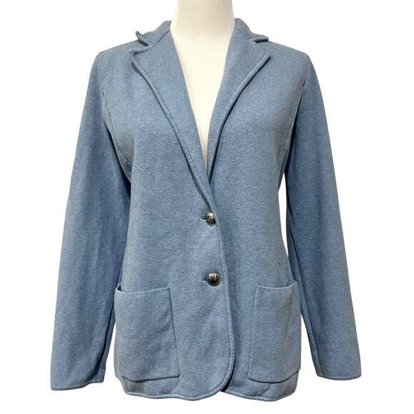 LRL Ralph Lauren Womens Knit Sweater Blazer Jacket Crest Buttons Blue Size L - Picture 1 of 7
